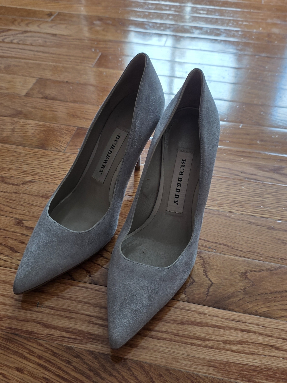 Burberry Women's Gray Suede Pointed-Toe Pumps